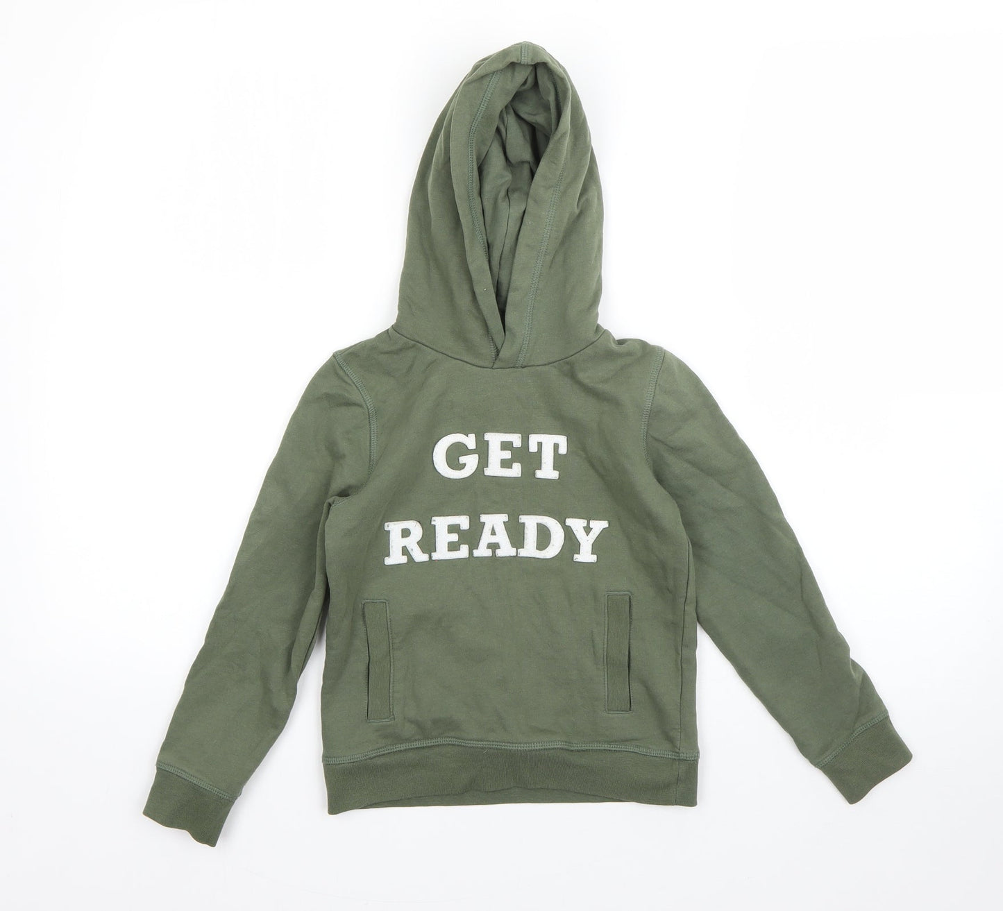 Preworn Boys Green  Cotton Pullover Hoodie Size 6 Years