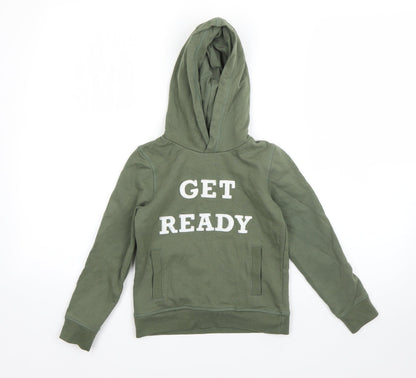 Preworn Boys Green  Cotton Pullover Hoodie Size 6 Years