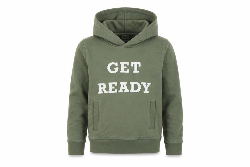 Front view of Preworn boys’ green cotton pullover hoodie, size 6, years