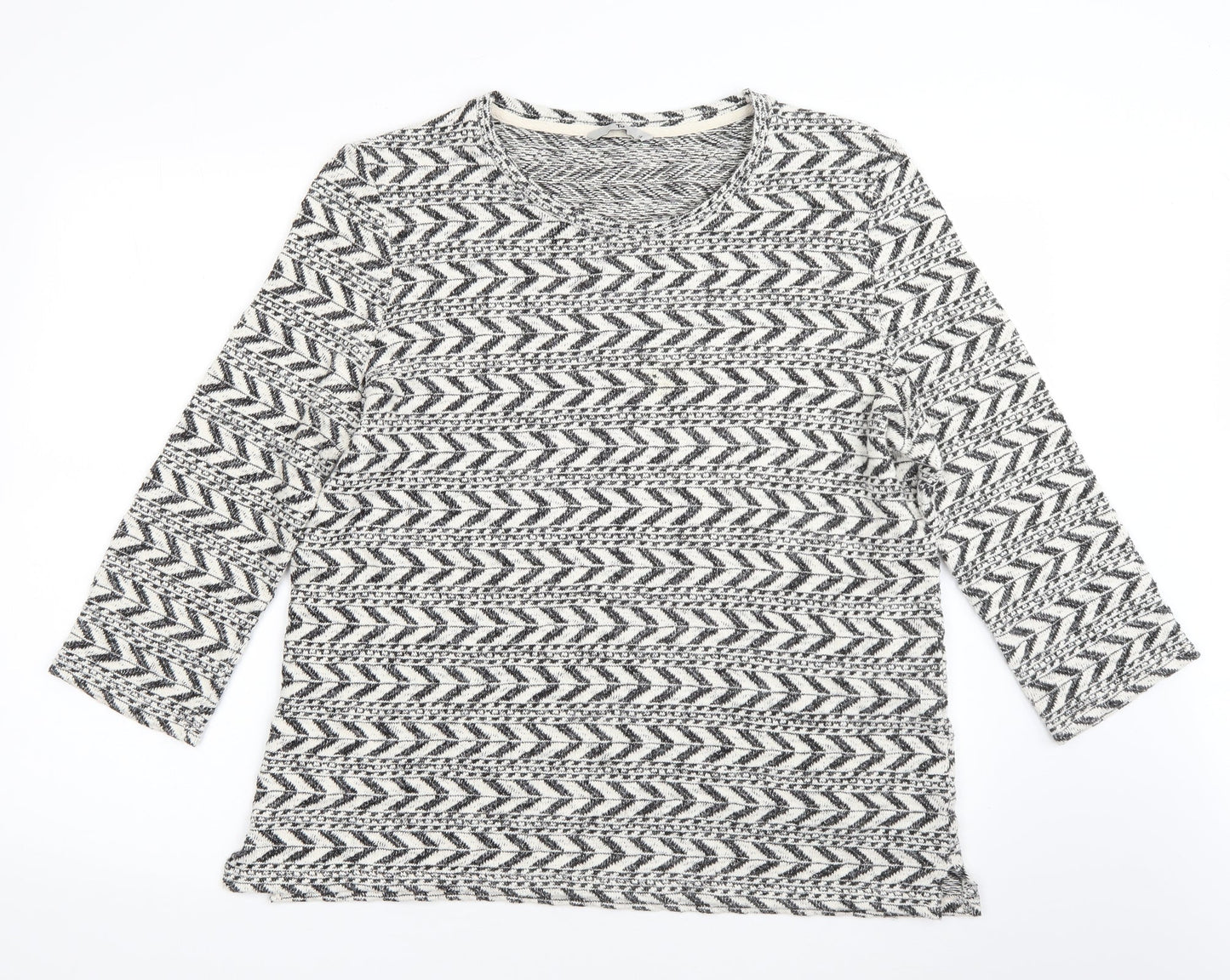 TU Womens White Round Neck Striped Cotton Pullover Jumper Size 18