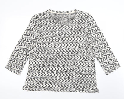 TU Womens White Round Neck Striped Cotton Pullover Jumper Size 18