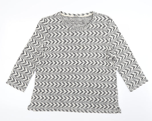 TU Womens White Round Neck Striped Cotton Pullover Jumper Size 18