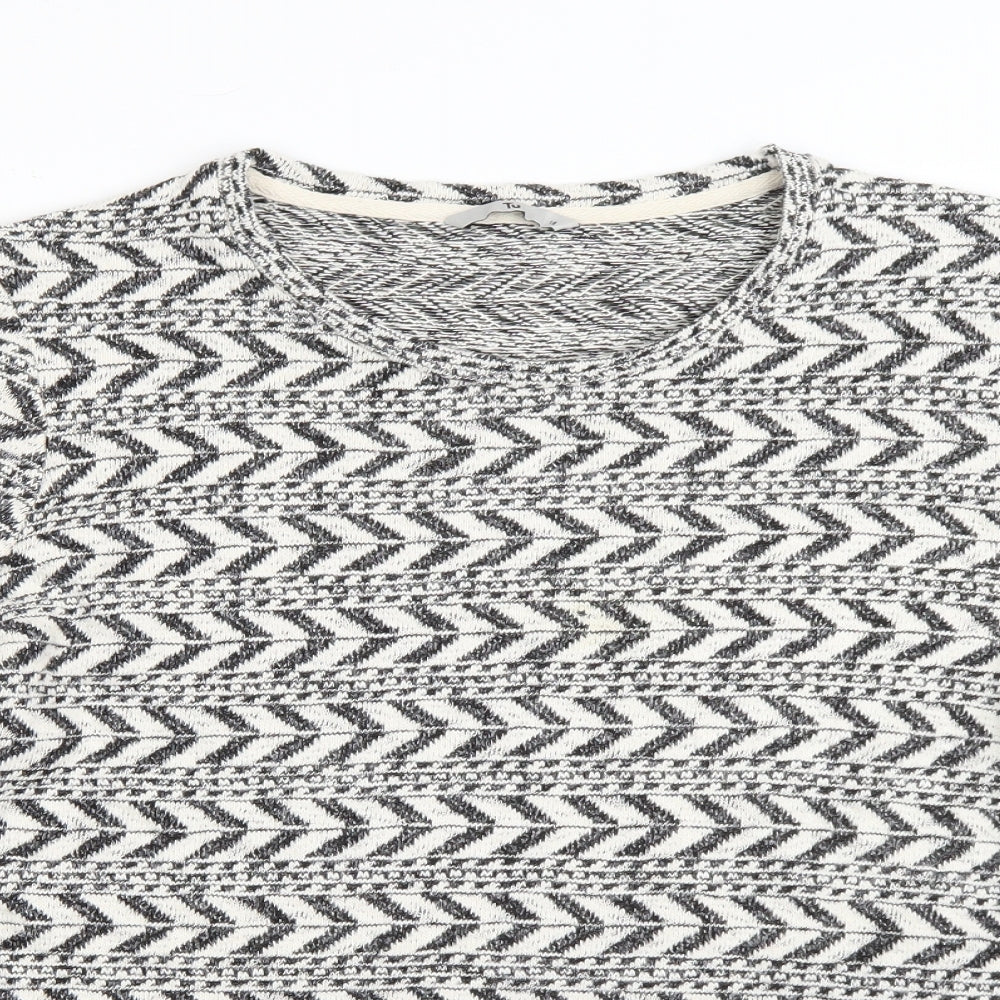 TU Womens White Round Neck Striped Cotton Pullover Jumper Size 18