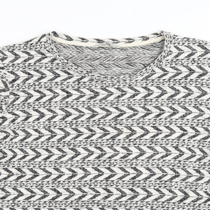 TU Womens White Round Neck Striped Cotton Pullover Jumper Size 18