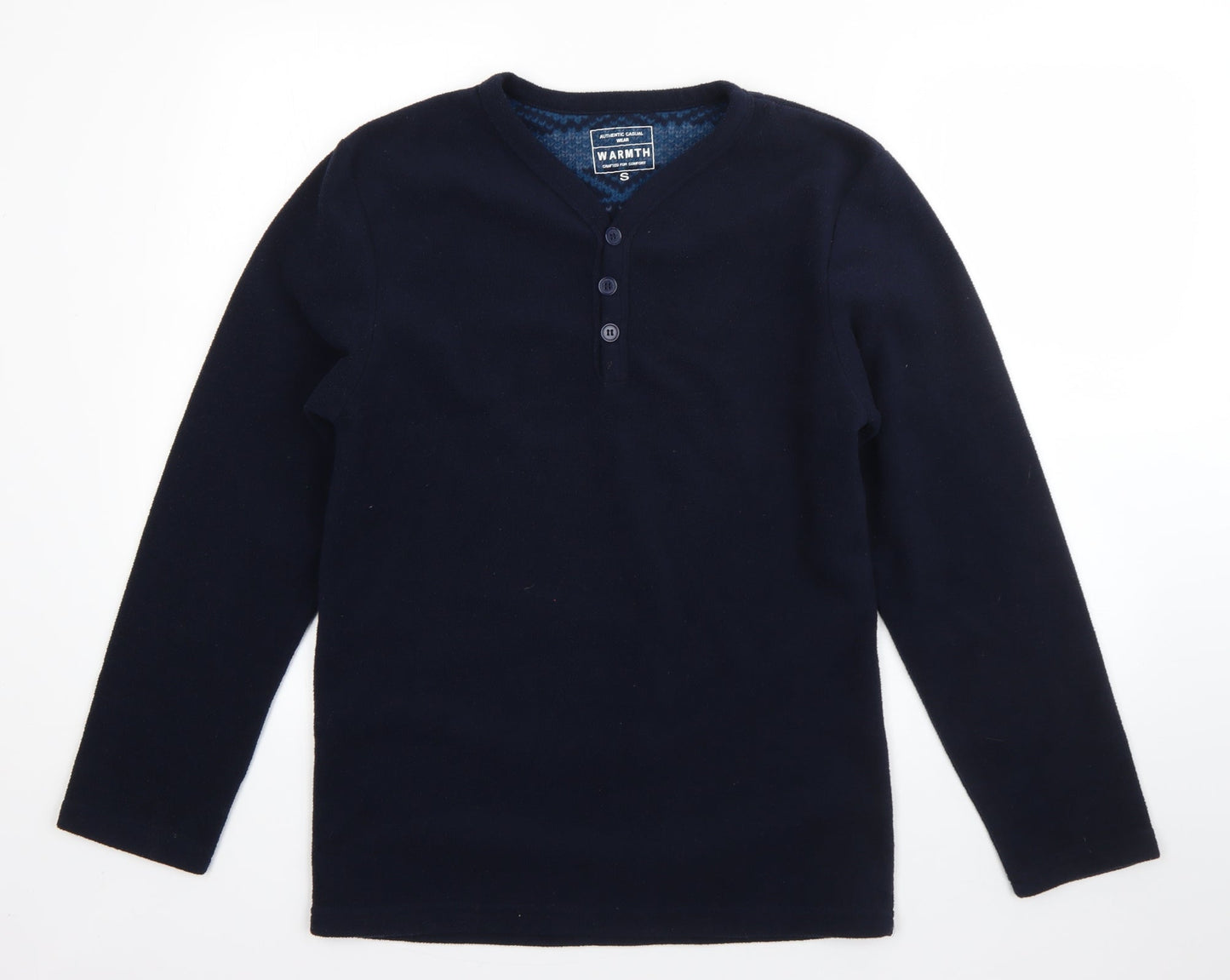 Preworn Mens Blue V-Neck  Polyester Pullover Jumper Size S