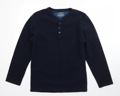 Preworn Mens Blue V-Neck  Polyester Pullover Jumper Size S