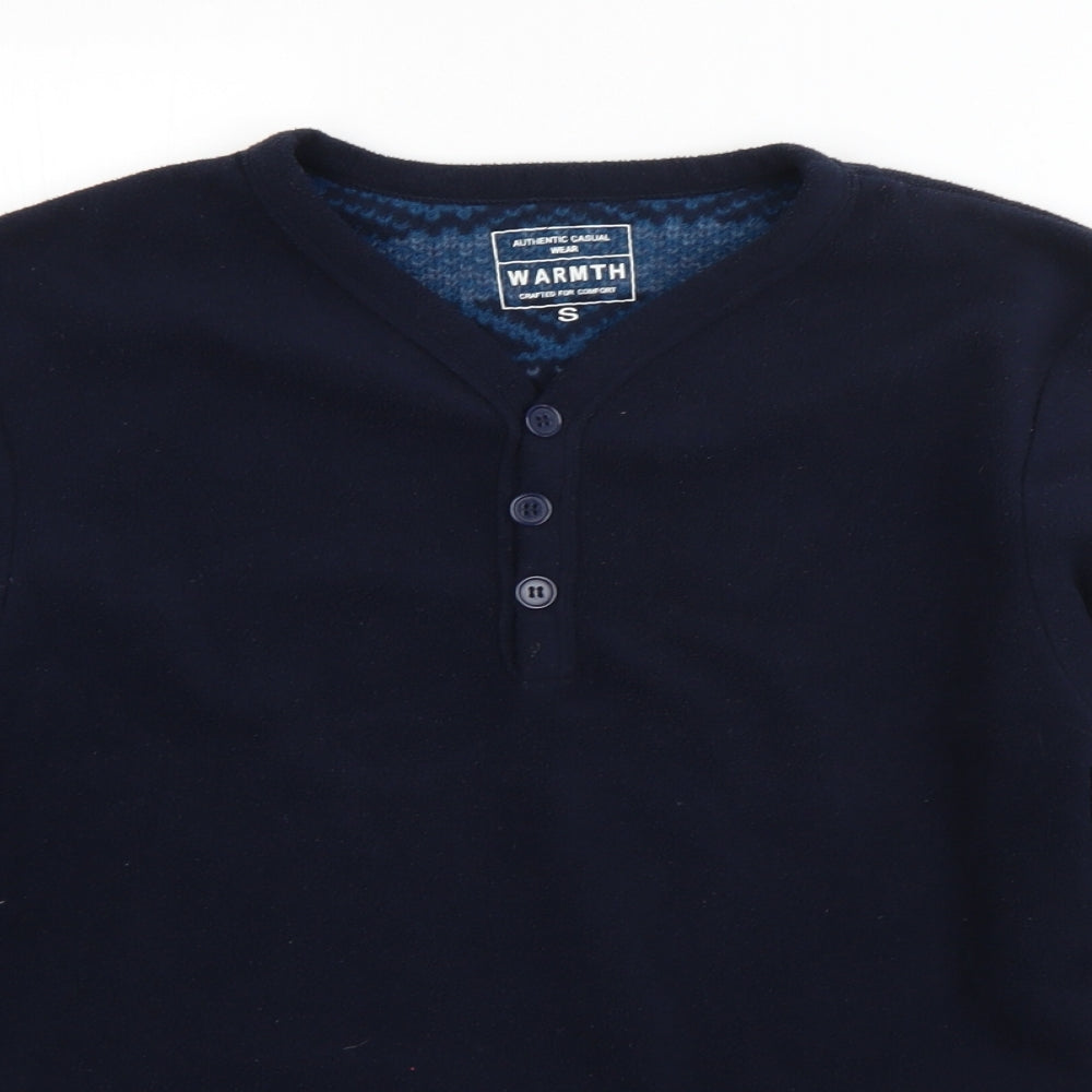 Preworn Mens Blue V-Neck  Polyester Pullover Jumper Size S