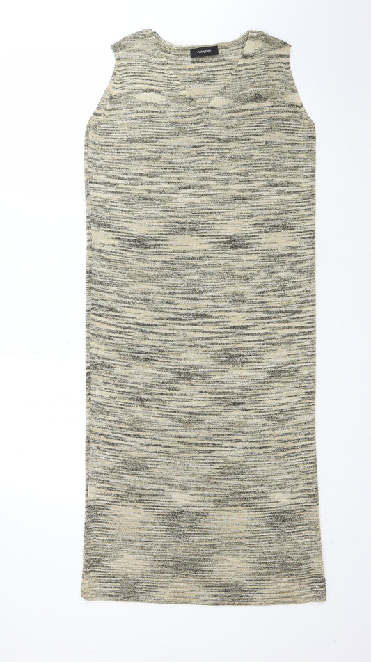 M&S Womens Gold Striped Polyester Pencil Dress  Size 12  Round Neck