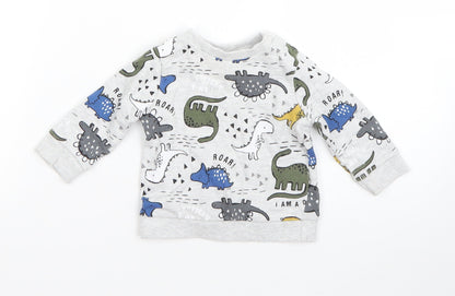 F&F Boys Grey  Cotton Pullover Jumper Size 0-3 Months   - dinosaurs