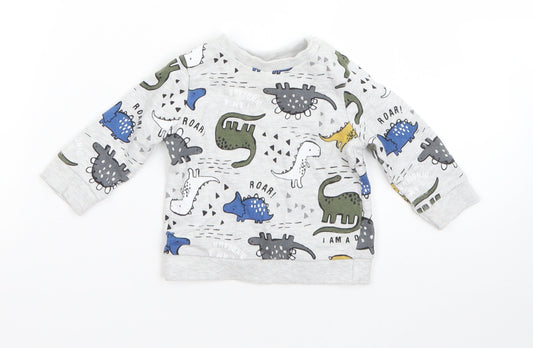 F&F Boys Grey  Cotton Pullover Jumper Size 0-3 Months   - dinosaurs