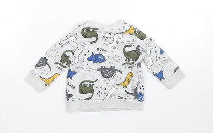 F&F Boys Grey  Cotton Pullover Jumper Size 0-3 Months   - dinosaurs