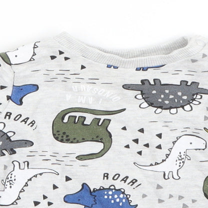 F&F Boys Grey  Cotton Pullover Jumper Size 0-3 Months   - dinosaurs