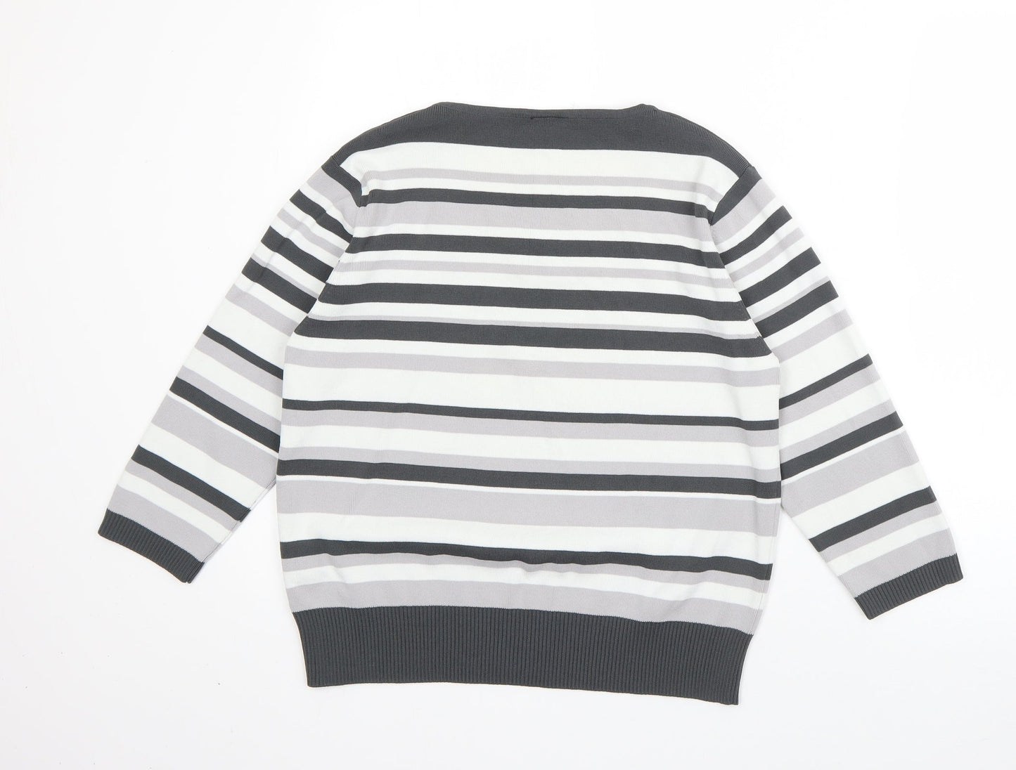 Avant Garde Womens Grey V-Neck Striped Viscose Pullover Jumper Size M