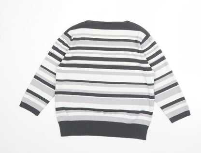 Avant Garde Womens Grey V-Neck Striped Viscose Pullover Jumper Size M