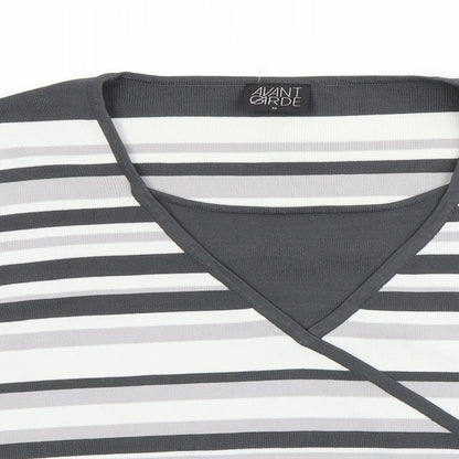 Avant Garde Womens Grey V-Neck Striped Viscose Pullover Jumper Size M