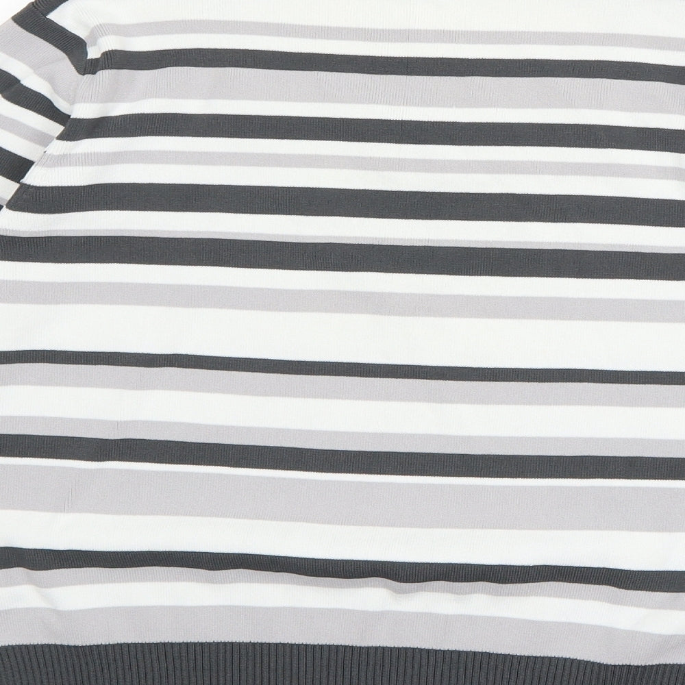 Avant Garde Womens Grey V-Neck Striped Viscose Pullover Jumper Size M