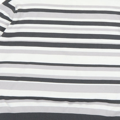 Avant Garde Womens Grey V-Neck Striped Viscose Pullover Jumper Size M