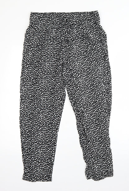 Classics Womens Black Animal Print Viscose Harem Trousers Size 12 L25 in Regular