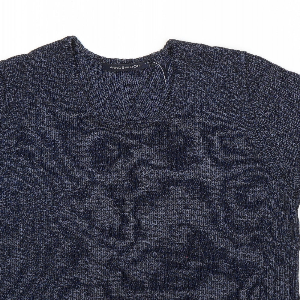 Close-up detail of Windsor women’s blue round neck viscose jumper, size S