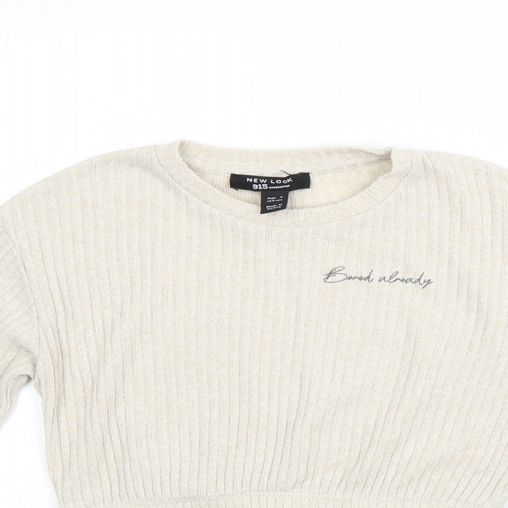 New Look Girls Beige Round Neck  Polyester Shrug Jumper Size 9 Years