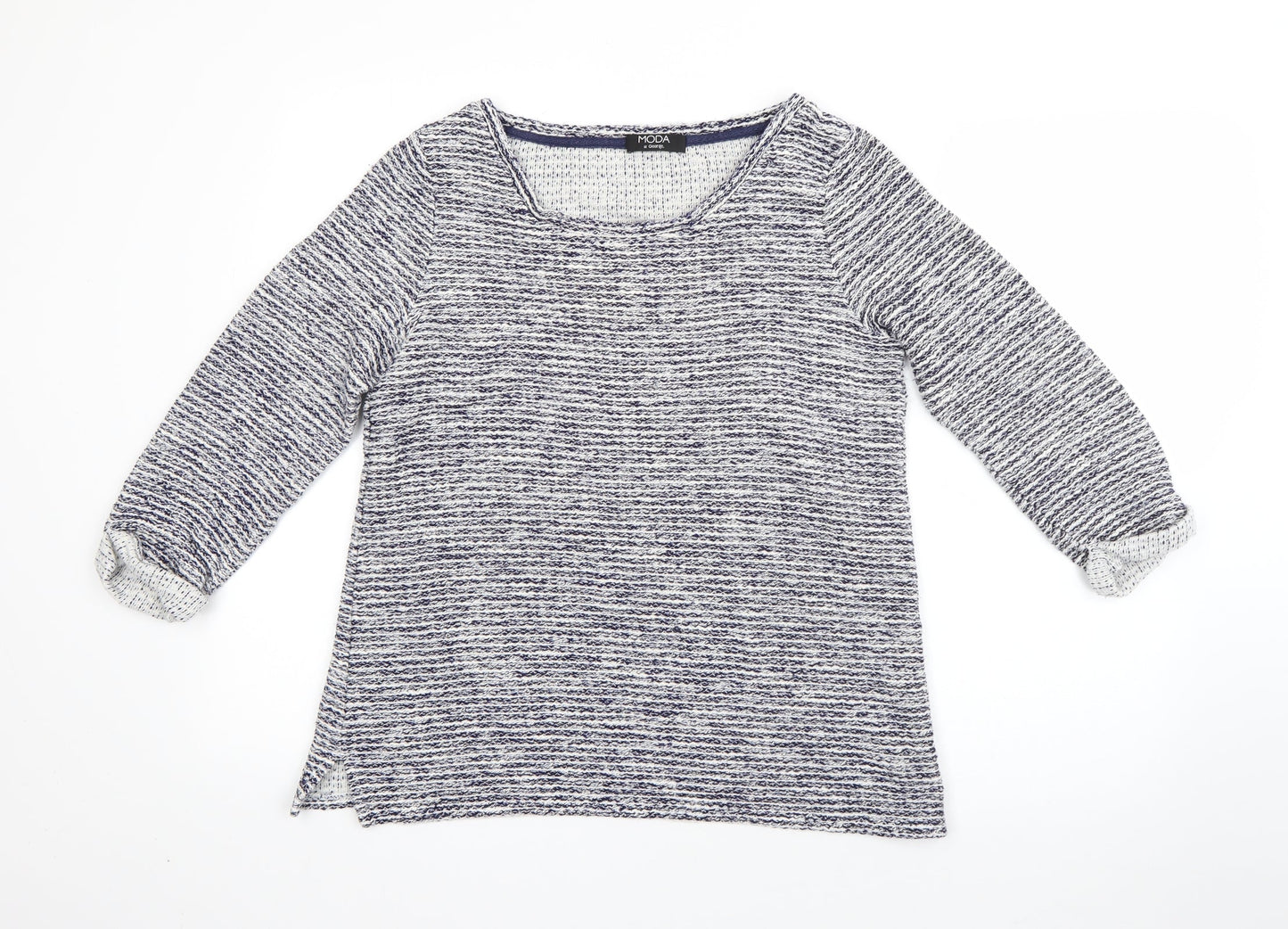 George Womens Blue Round Neck Striped Cotton Pullover Jumper Size 12