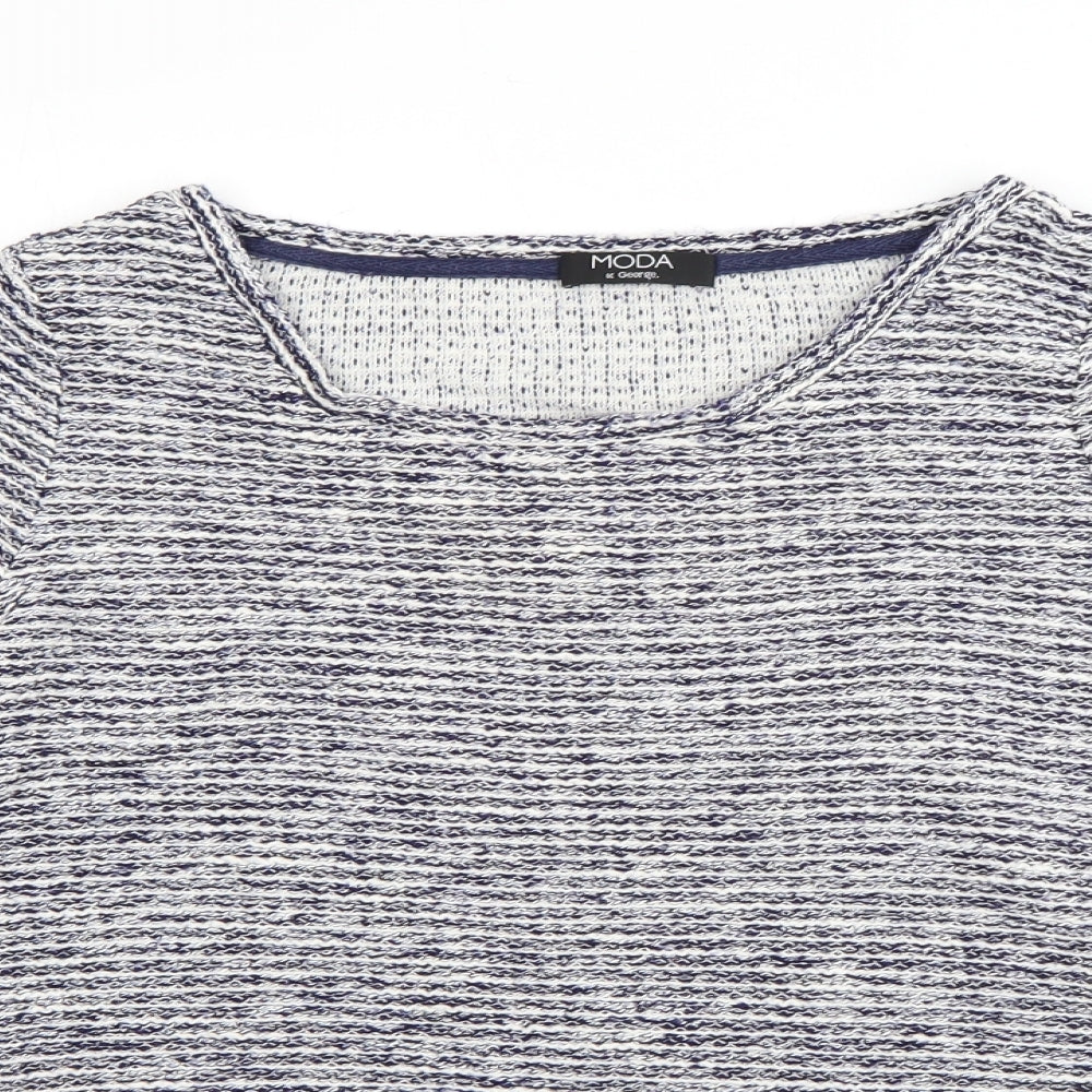 George Womens Blue Round Neck Striped Cotton Pullover Jumper Size 12