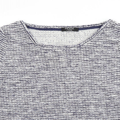 George Womens Blue Round Neck Striped Cotton Pullover Jumper Size 12