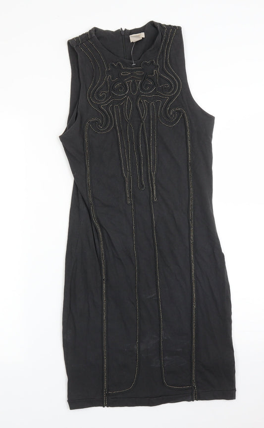 H&M Womens Grey  Cotton Bodycon  Size 10  Round Neck