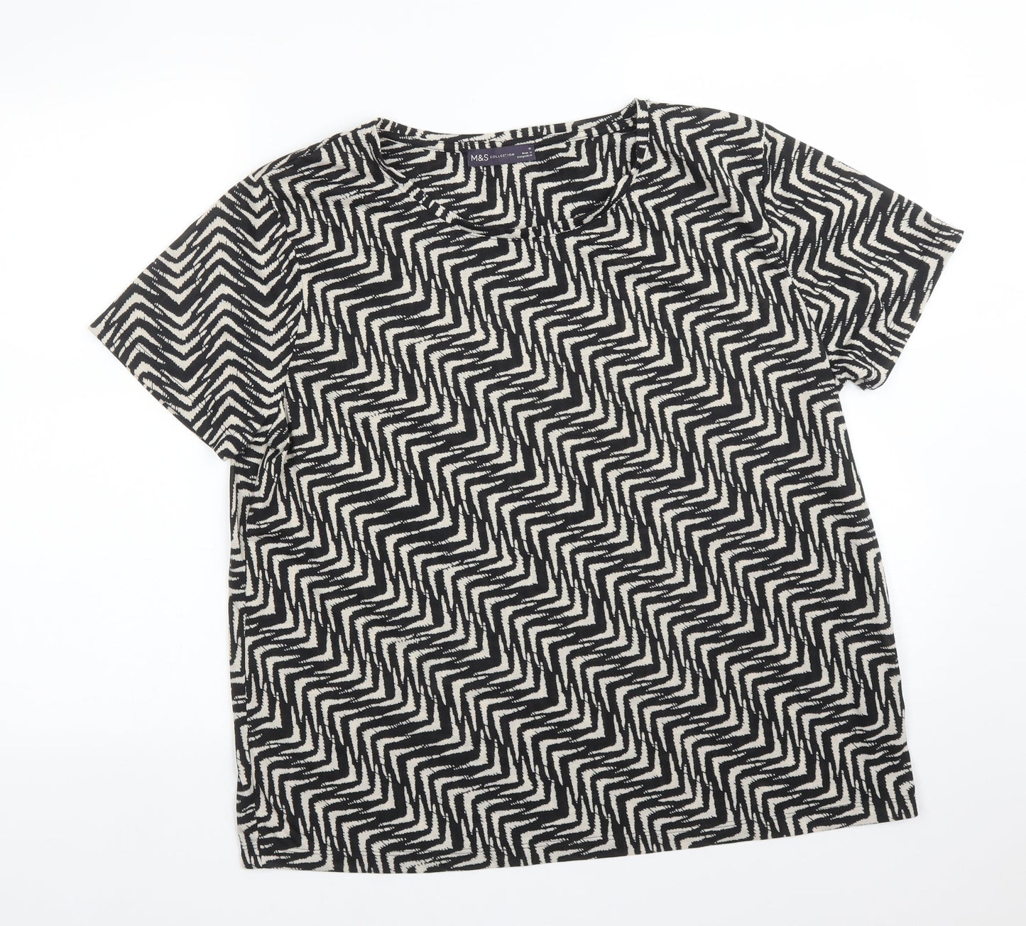 M&S Womens Multicoloured Geometric Polyester Basic T-Shirt Size 16 Round Neck