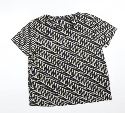 M&S Womens Multicoloured Geometric Polyester Basic T-Shirt Size 16 Round Neck