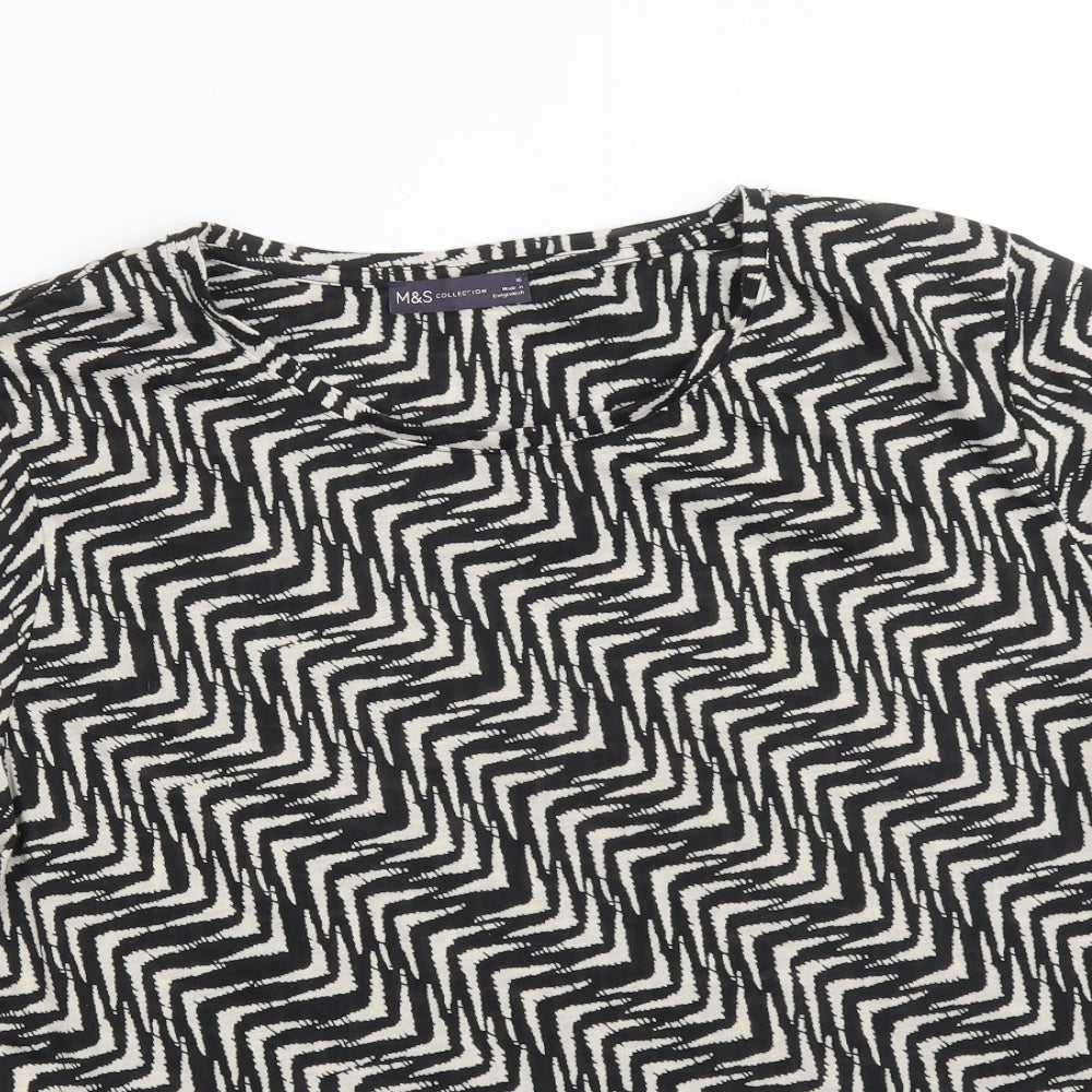 M&S Womens Multicoloured Geometric Polyester Basic T-Shirt Size 16 Round Neck