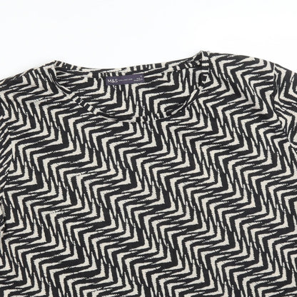 M&S Womens Multicoloured Geometric Polyester Basic T-Shirt Size 16 Round Neck