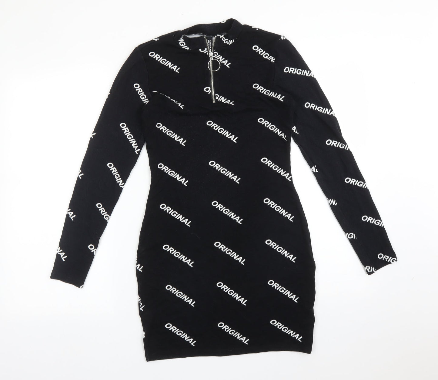 H&M Womens Black  Polyester Bodycon  Size 8  Mock Neck  - ORIGINAL