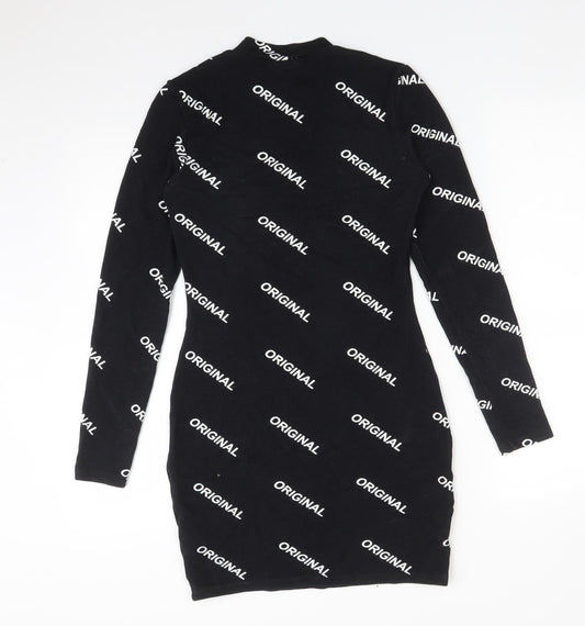 H&M Womens Black  Polyester Bodycon  Size 8  Mock Neck  - ORIGINAL