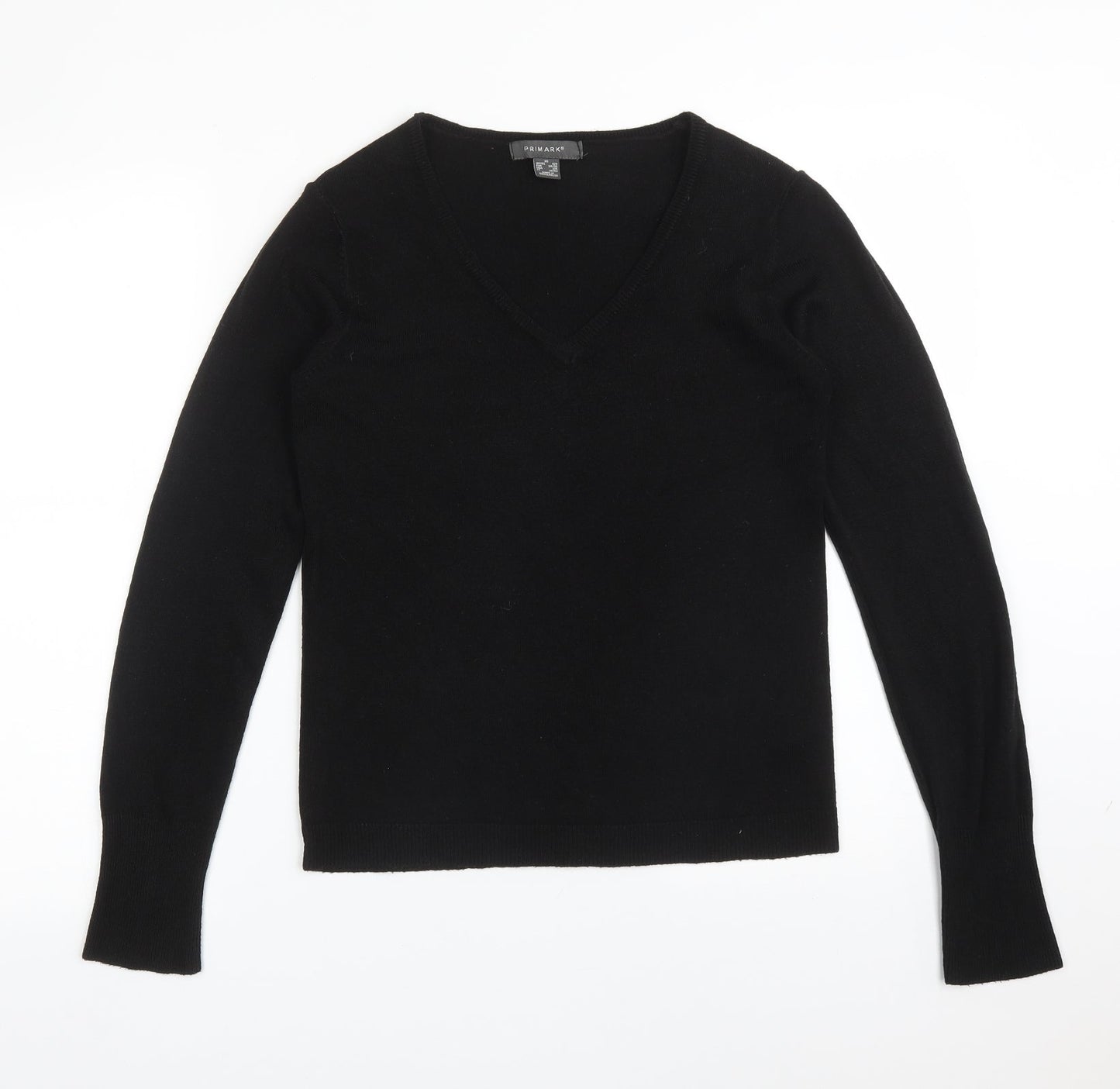 Primark Womens Black  Acrylic Basic T-Shirt Size XS V-Neck