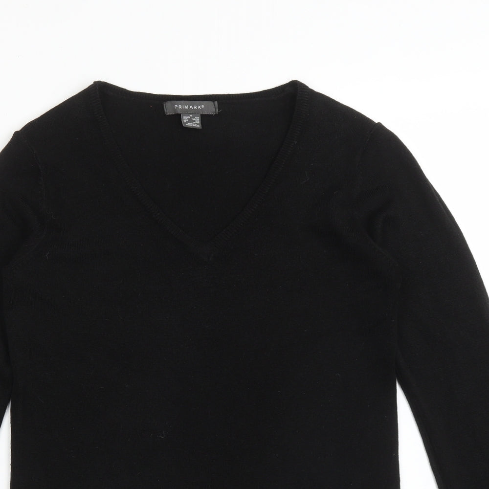Primark Womens Black  Acrylic Basic T-Shirt Size XS V-Neck