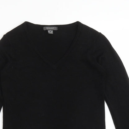 Primark Womens Black  Acrylic Basic T-Shirt Size XS V-Neck