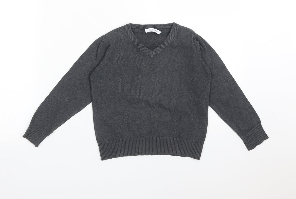 Additional front view of Marks & Spencer boys’ grey cotton pullover sweatshirt, size 4-5, years - school