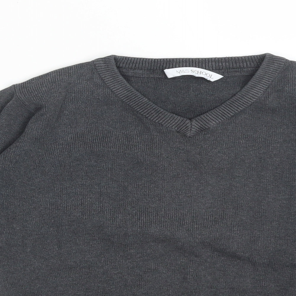 Close-up detail of Marks & Spencer boys’ grey cotton pullover sweatshirt, size 4-5, years - school