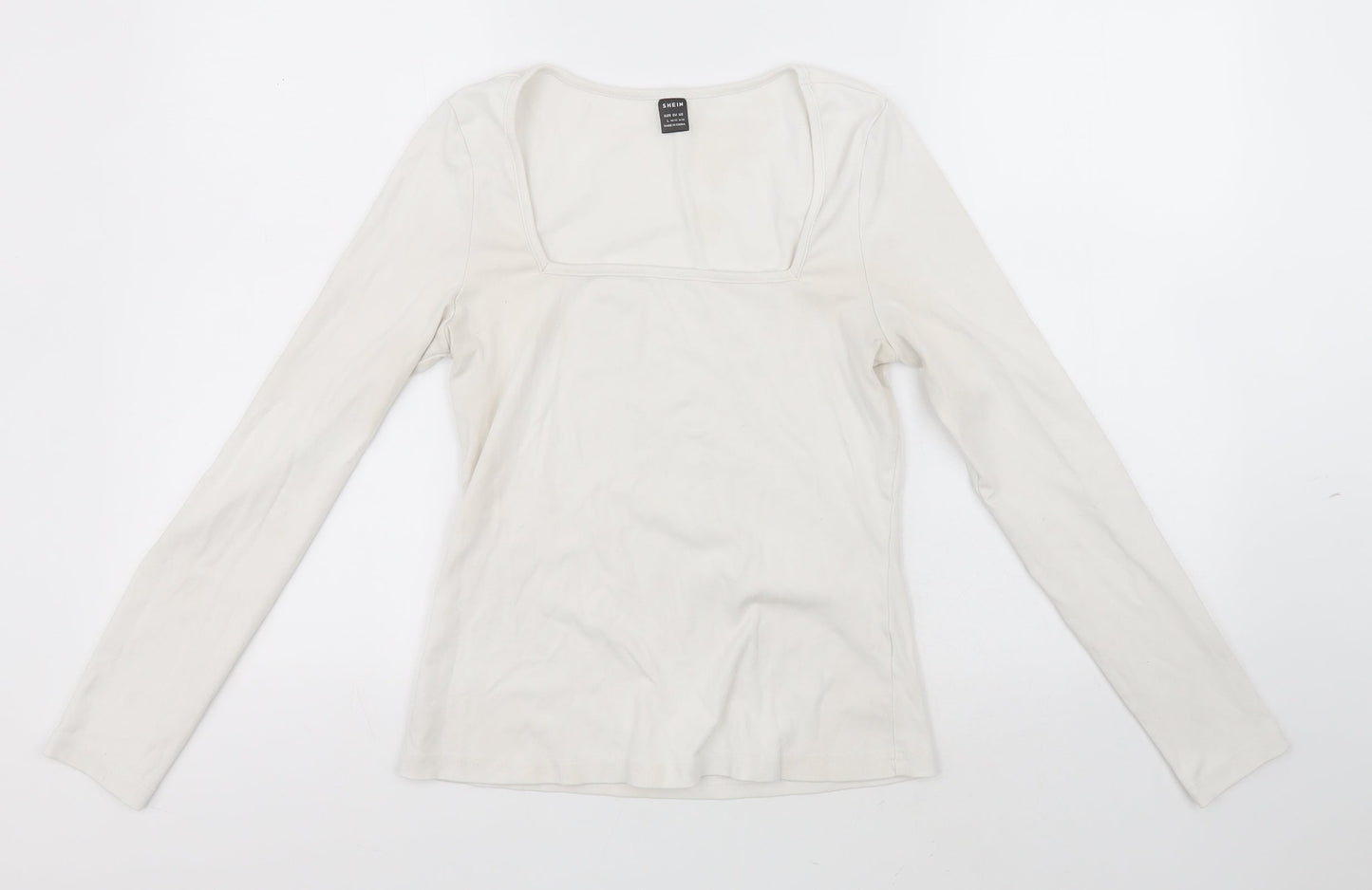 SheIn Womens White   Basic T-Shirt Size 12 Square Neck