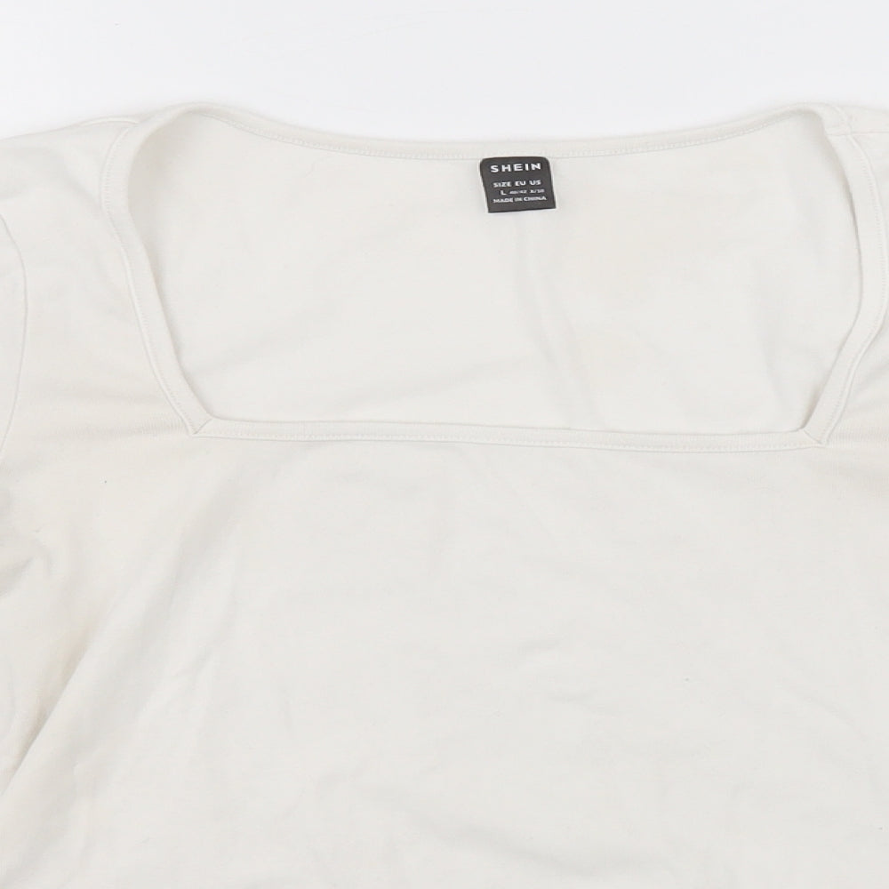 SheIn Womens White   Basic T-Shirt Size 12 Square Neck