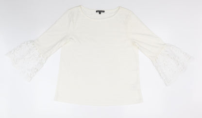Cable & Gauge Womens Ivory Round Neck  Polyester Pullover Jumper Size L