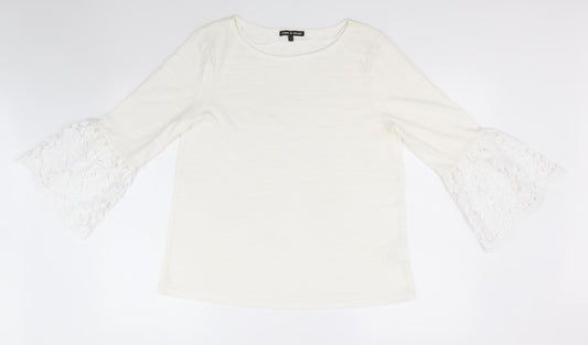 Cable & Gauge Womens Ivory Round Neck  Polyester Pullover Jumper Size L