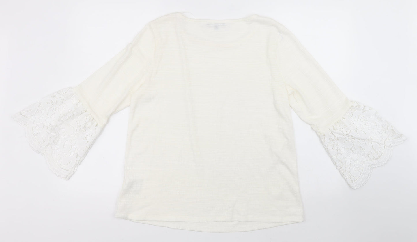 Cable & Gauge Womens Ivory Round Neck  Polyester Pullover Jumper Size L