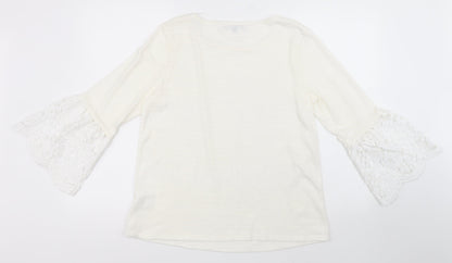 Cable & Gauge Womens Ivory Round Neck  Polyester Pullover Jumper Size L