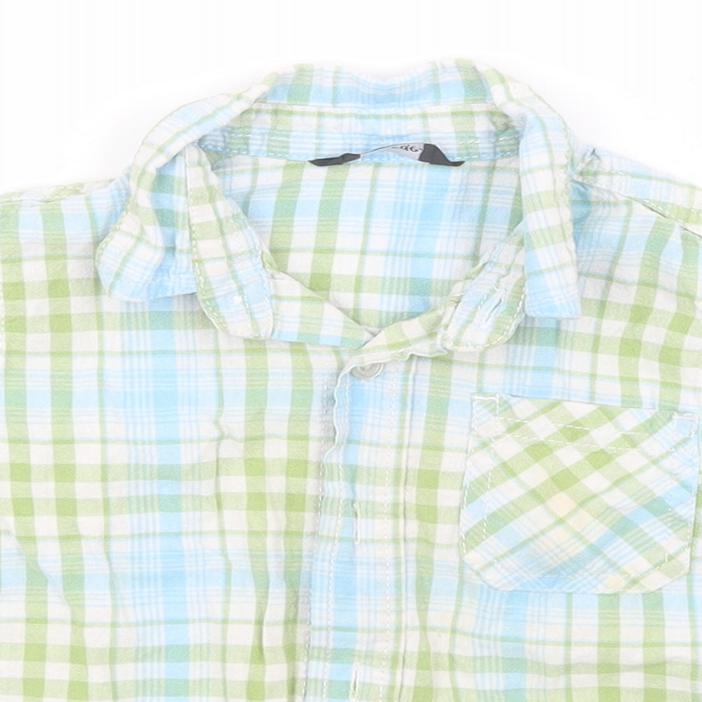 Close-up detail of George Baby Blue Plaid Cotton Basic Button-Up, size 12-18, Months Collared