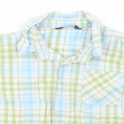 Close-up detail of George Baby Blue Plaid Cotton Basic Button-Up, size 12-18, Months Collared