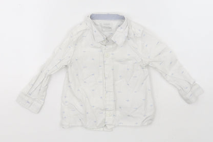mamas & papas Girls White  Cotton Basic Button-Up Size 9-12 Months Collared  - Fish
