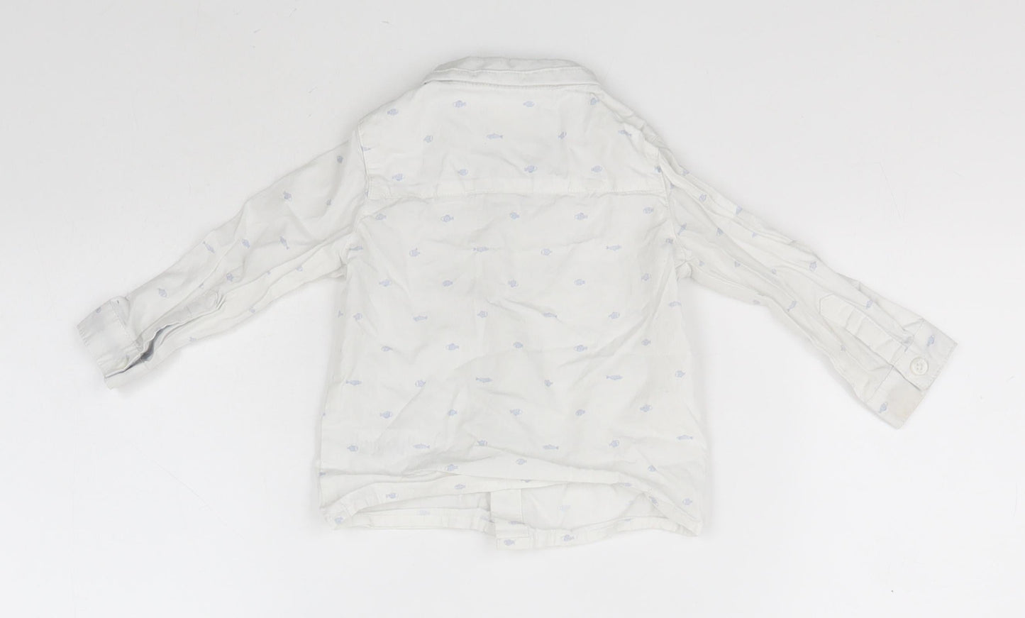 mamas & papas Girls White  Cotton Basic Button-Up Size 9-12 Months Collared  - Fish