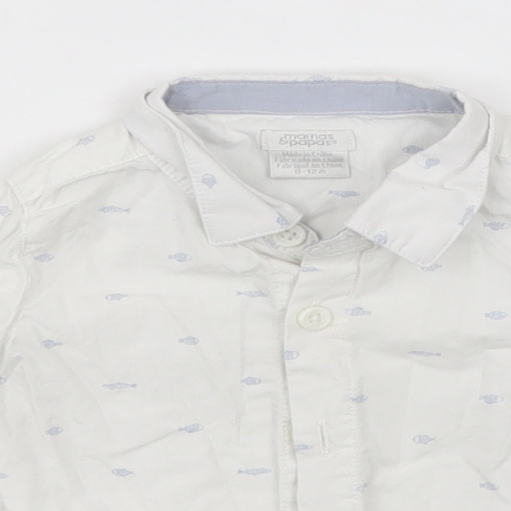 mamas & papas Girls White  Cotton Basic Button-Up Size 9-12 Months Collared  - Fish